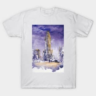 New York Watercolor Cityscape - Flatiron Building T-Shirt